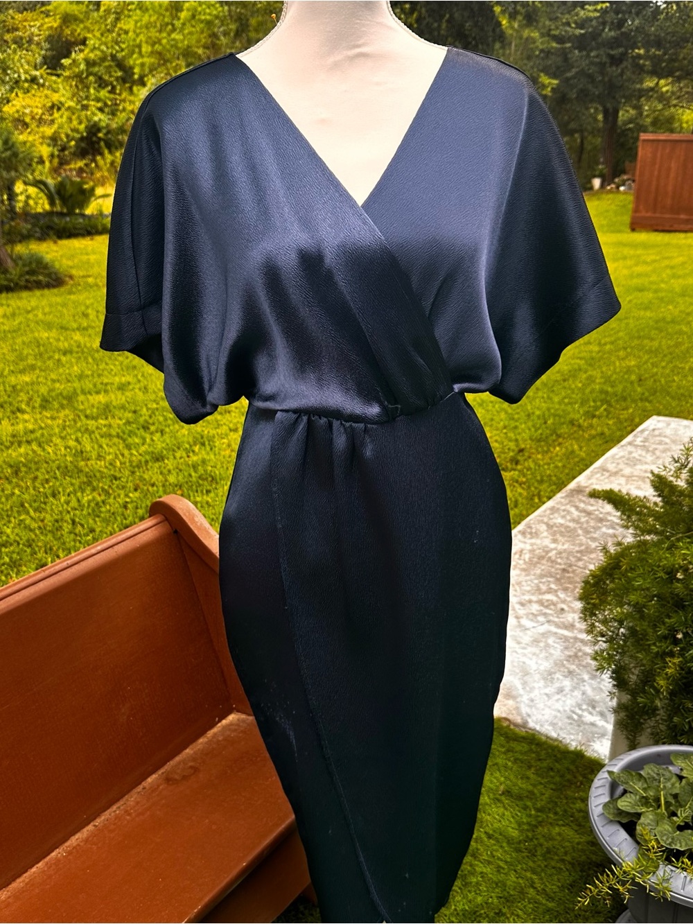 Express Navy Wrap-Style Midi Dress